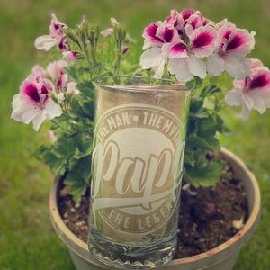 Etched glass beer steins and glasses